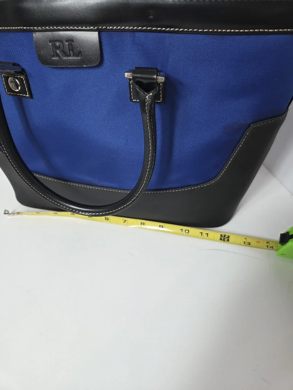 Lauren Ralph Lauren Blue and Black Structured Tote Bag Career Weekend City